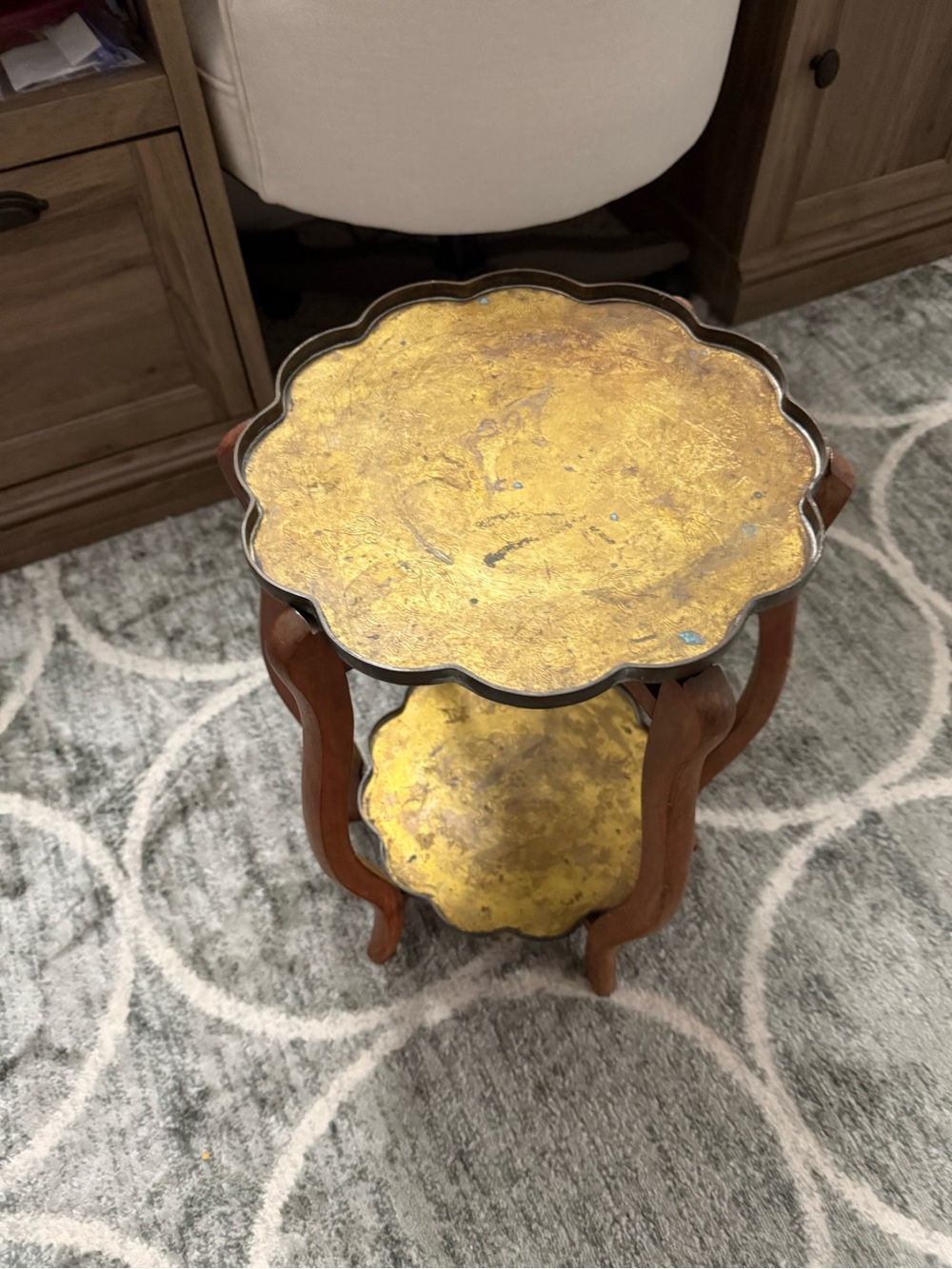 Vintage Mid- century modern Chinese export two tier brass tray table.
